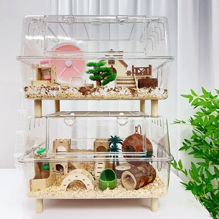 62亚克力水晶高透仓鼠笼子43基础笼全透明金丝熊用品双子笼70笼