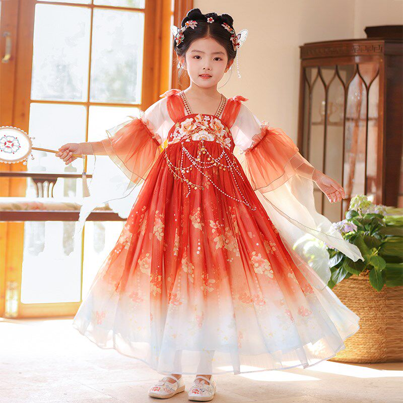 汉服女童春秋2025新款古风裙子儿童古装夏季唐装女孩中国风连衣裙