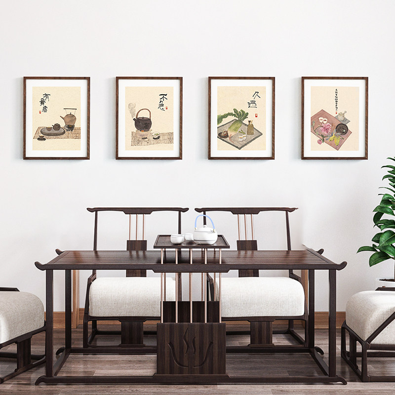 新中式茶室装饰画水墨酒店茶楼民宿餐厅胡桃实木三联茶壶禅意挂画,家居饰品,现代装饰画,淘宝优惠券,粉丝福利购,淘宝优惠卷