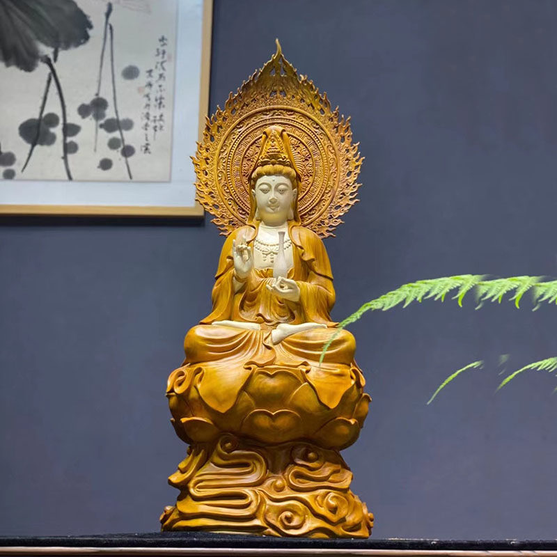 香樟木雕观音菩萨地藏王西方三圣寺庙大型供奉弥勒佛神像客厅摆件
