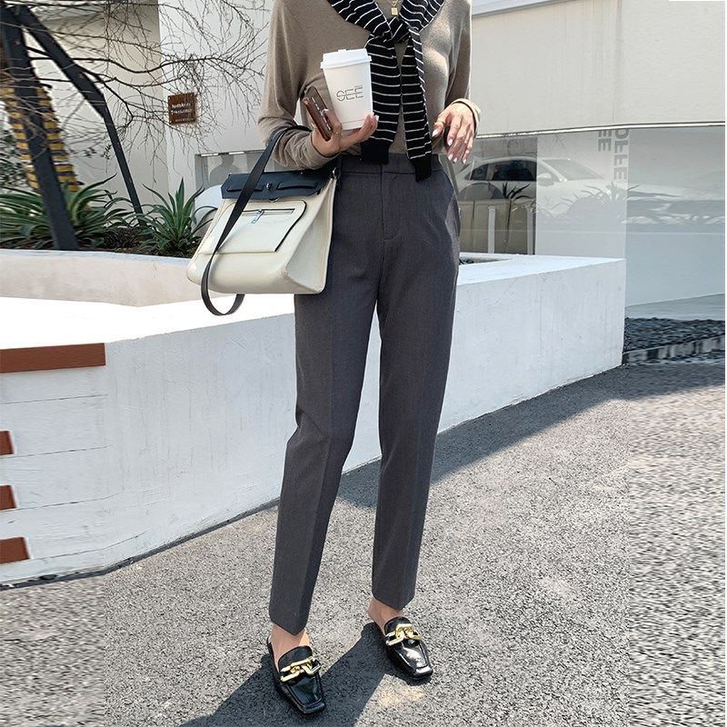 灰色西装裤女春秋直筒宽松黑色职业工作裤小个子九分休闲烟管裤夏