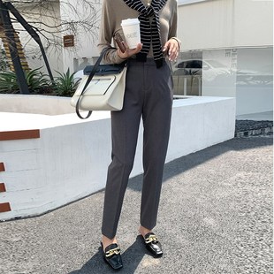 小个子九分休闲烟管裤 女春秋直筒宽松黑色职业工作裤 夏 裤 灰色西装