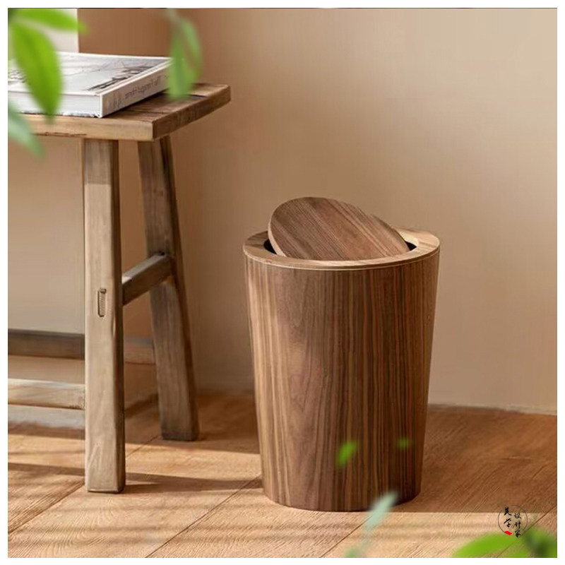 垃圾桶带盖子家用北欧日式简约木质木纹商用酒店办公室民宿收纳纸