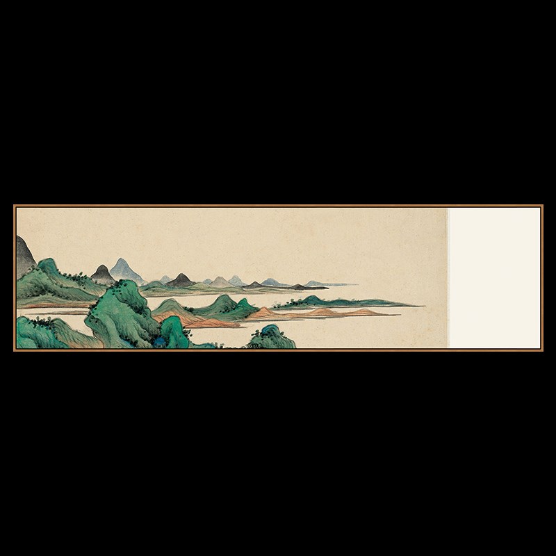 中式古典青绿山水客厅沙发背景墙横版装饰画水墨重彩写意国画挂画