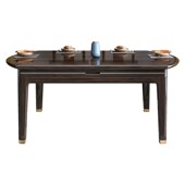 新中式 乌金木实木餐桌伸缩折叠方圆两用可变圆桌小户型家用吃饭桌