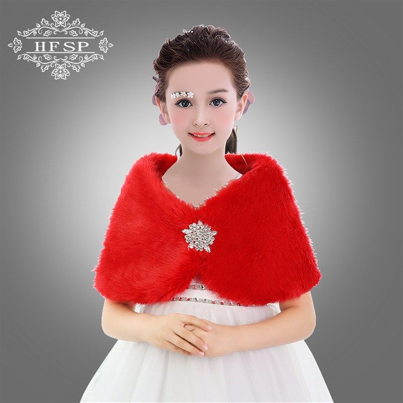 女童礼服披肩斗篷女童披肩外套2019新款秋冬毛绒大红公主披风外套