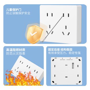 明装多孔开关插座面板十9孔15孔20孔厨房墙壁电源插座明线明盒