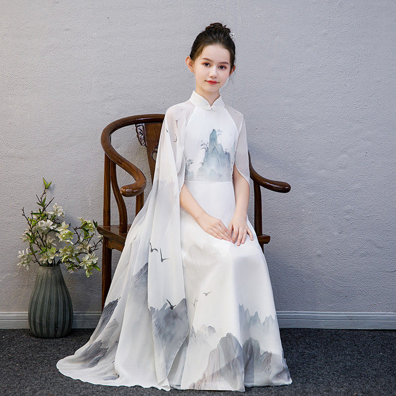 2023新款汉服女童古筝演出服装儿童合唱中国风演奏朗诵比赛表演礼