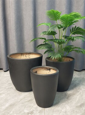 黑色磨砂特大炮筒陶瓷花盆大号简约户外圆形花盆纯黑色高筒大花盆