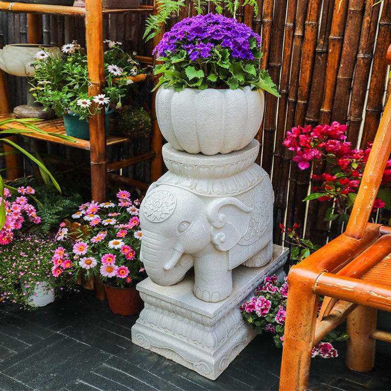 新中式户外花园花盆庭院景观布置阳台造景装饰品水培植物仿石摆件