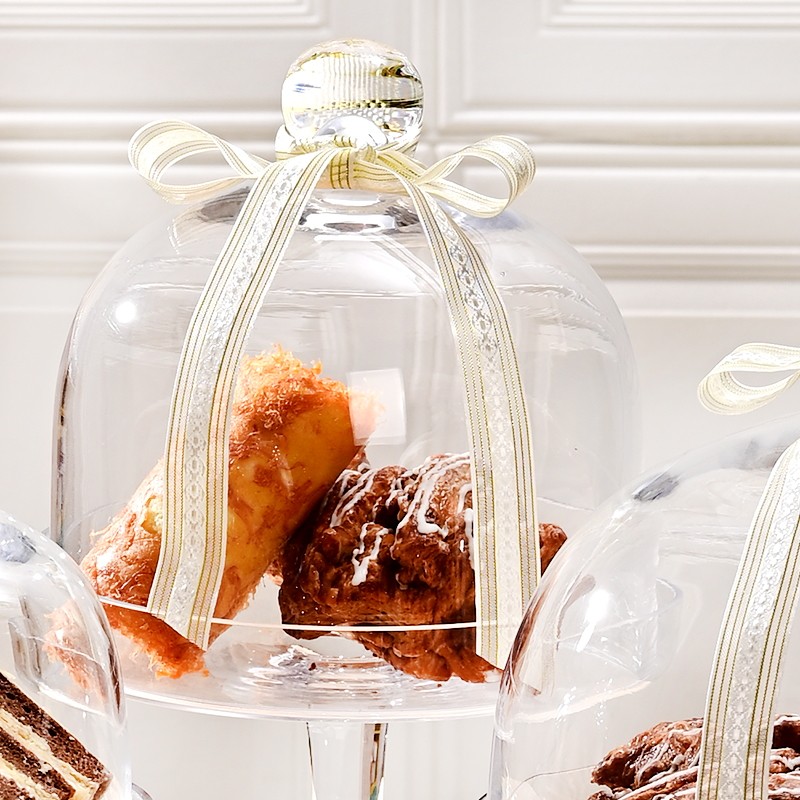 欧式大号蛋糕托盘透明玻璃罩高脚带盖子面包水果试吃盘甜品台展示