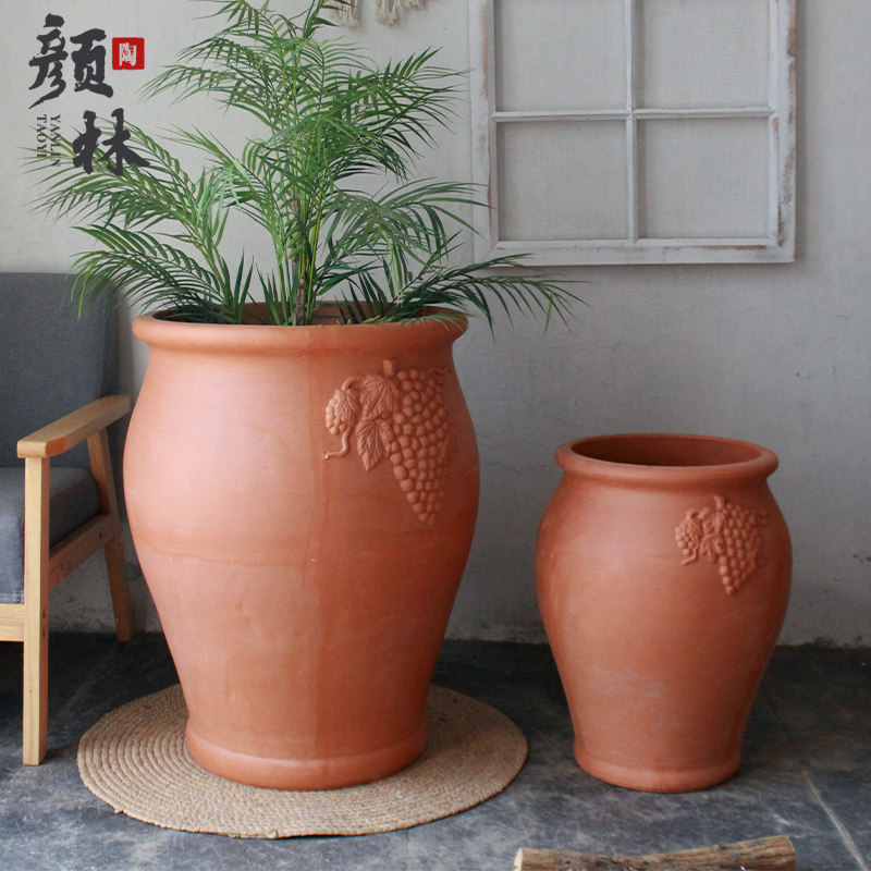 园艺景观陶盆红陶罐花盆大罐子栽花落地泥盆景观粗陶缸红泥盆瓦罐