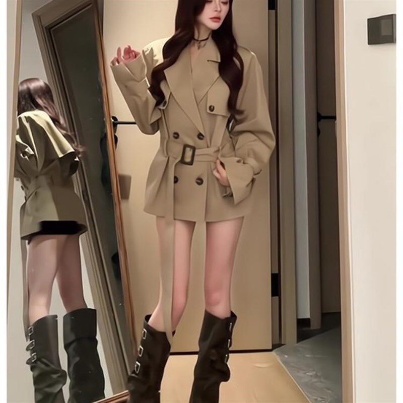 法式卡其色短款风衣外套女春季小个子收腰显瘦高级感气质休闲大衣