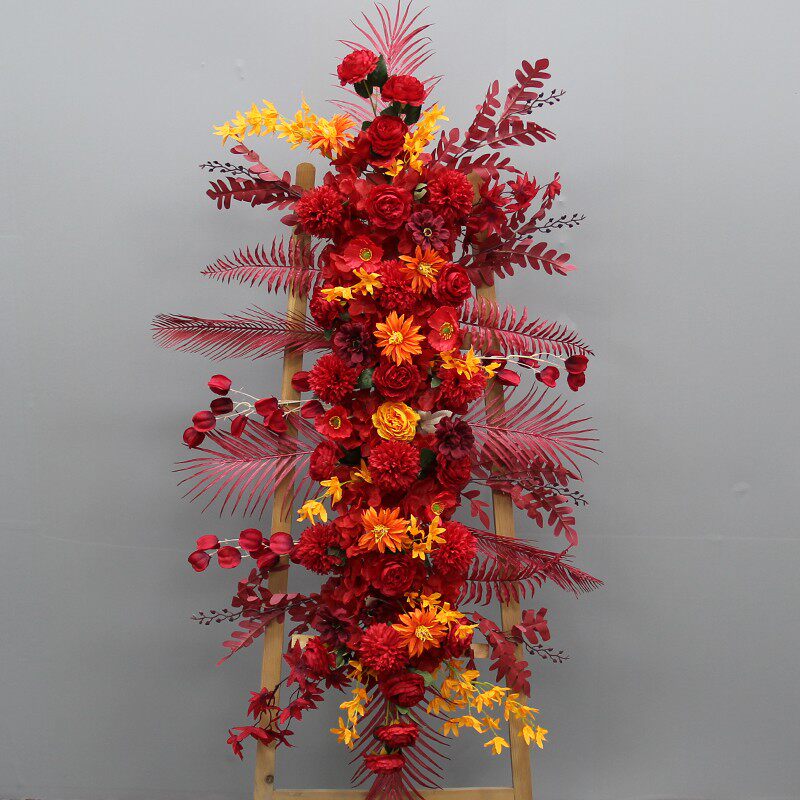 新款成品花艺花条套系绢花背景挂花路引花盆花排花婚礼堂花点道具