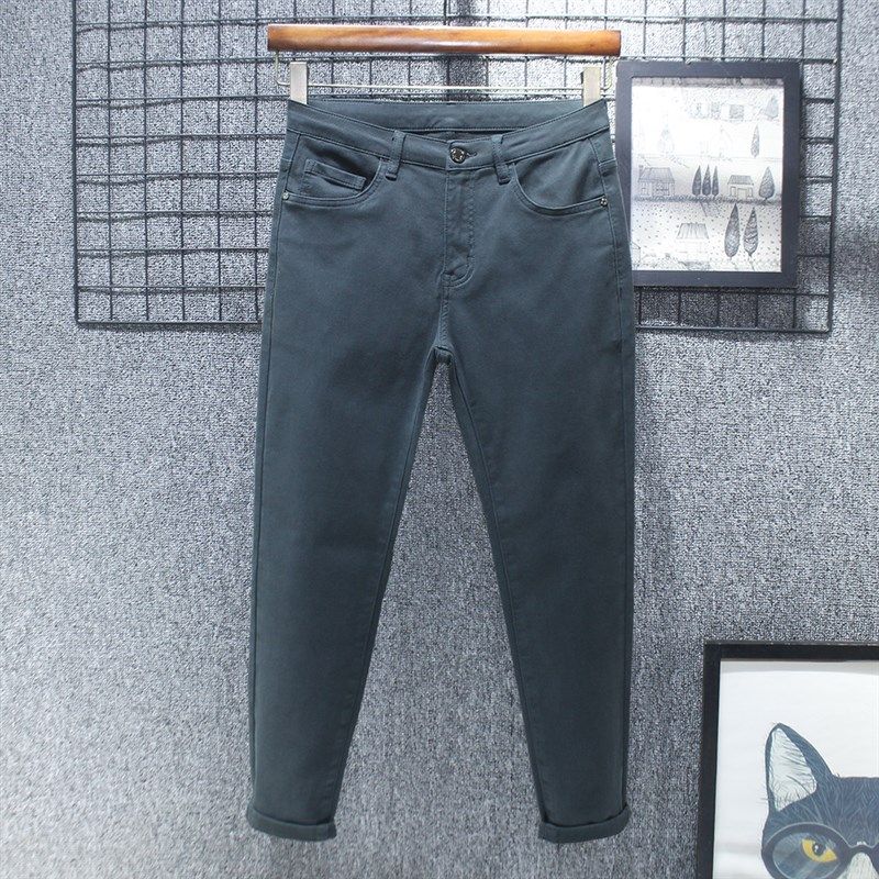 高级秋冬九分牛仔裤男修身小脚深灰高端秋季休闲青灰弹力裤子新款