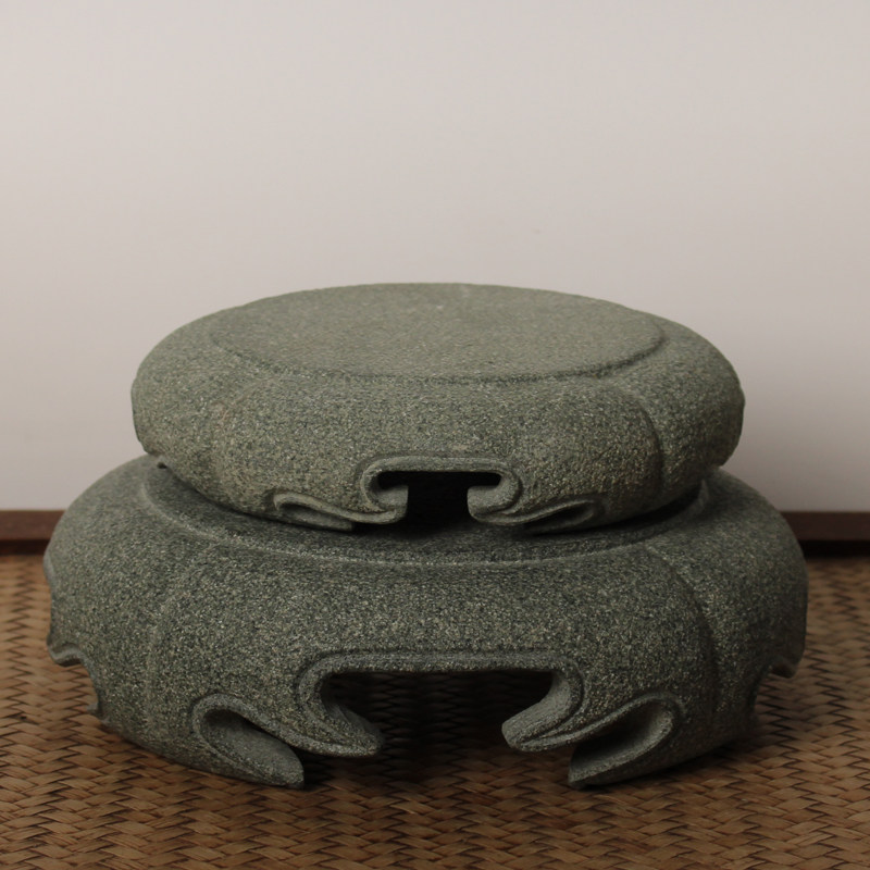 石头底座天然青石盆托案台圆形石材隔热垫桌面摆设花架石托复古风