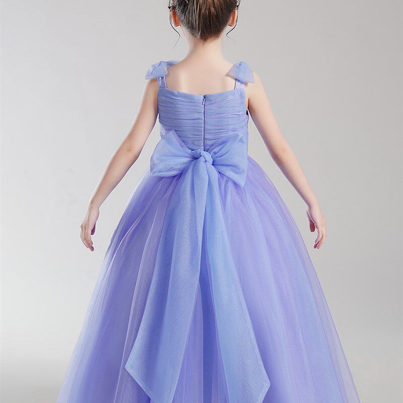 新款春夏女童仙气公主裙洋气小提琴演奏礼服紫色钢琴演出服网纱长