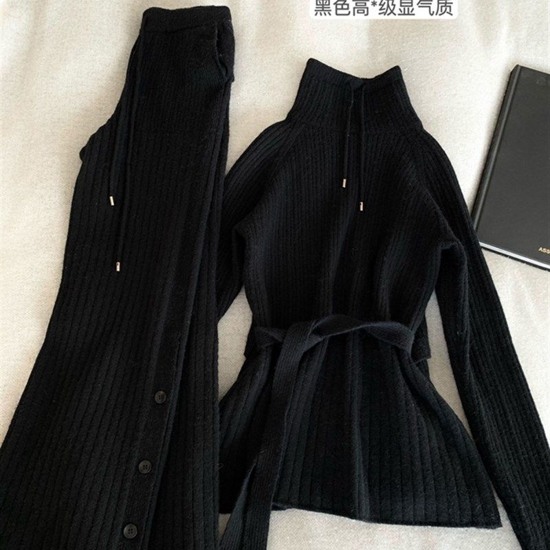 秋冬高级感针织套装女半高领设计感上衣直筒长裤两件套,女装/女士精品,时尚套装,淘宝优惠券,粉丝福利购,淘宝优惠卷