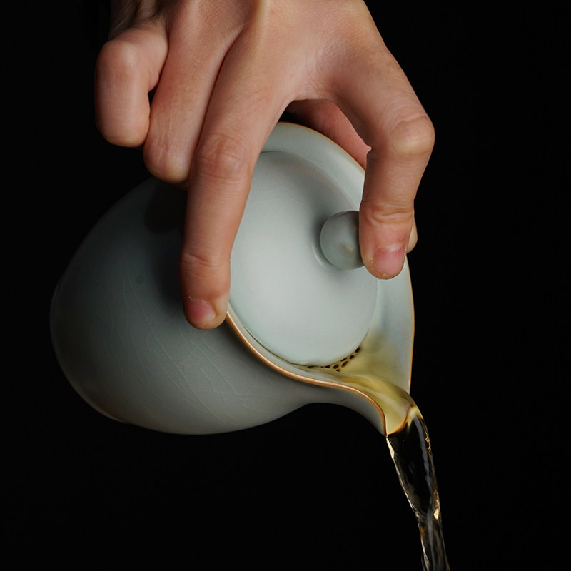 汝窑快客杯旅行茶具套装家用简约便携景德镇陶瓷一壶二杯开片可养