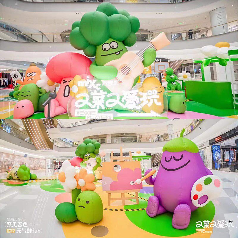 充气花朵气模定制毛绒卡通人偶发光装饰商场大型吊挂美陈广告造型