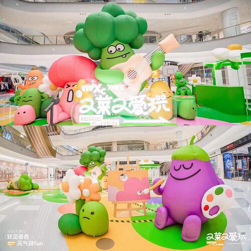 充气花朵气模定制毛绒卡通人偶发光装饰商场大型吊挂美陈广告造型