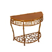 侘寂风筇竹家具半月台花架室内半圆玄关桌明式 客厅 花几摆件落地式