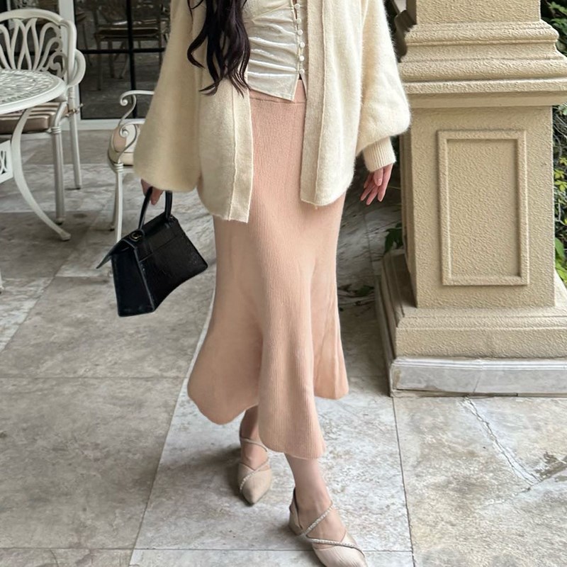 慢节奏 小比例兔绒鱼尾针织半身裙女秋冬气质修身包臀裙子