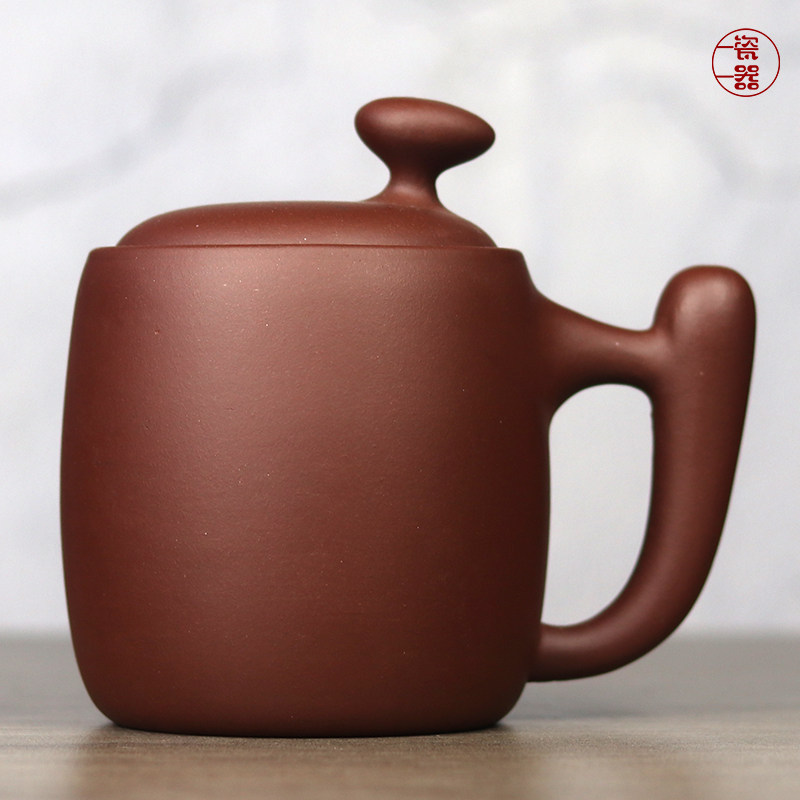中式大容量紫砂杯男士高档带盖带把个性创意泡茶杯女士款陶瓷杯子