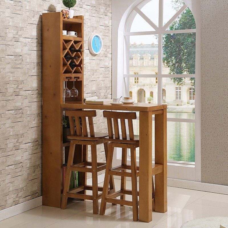 餐边桌吧台中式实木吧台桌家用吧台酒柜一体组合客厅靠墙高脚桌小