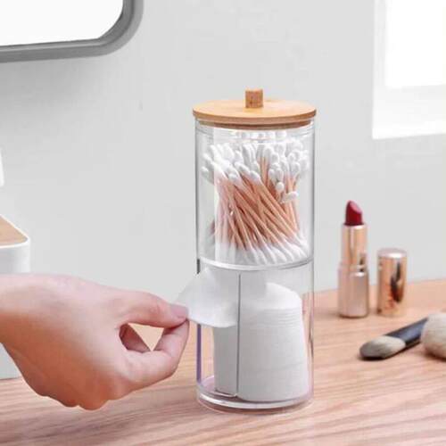 Acrylic Storage Box Bathroom Jar Makeup Organizer Cotton Rou