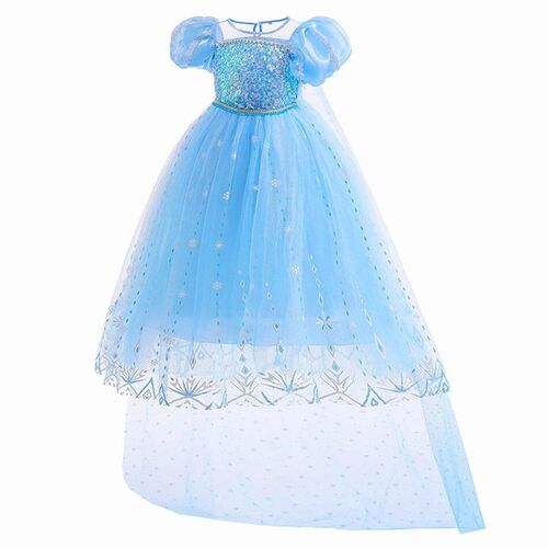 Girl Girls Summer Elsa Dress Blue Sequined Mesh Ball Gown Ca