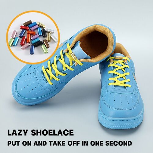 1Pair Elastic Flat Shoelaces No Tie Shoe laces Metal Lock Cr