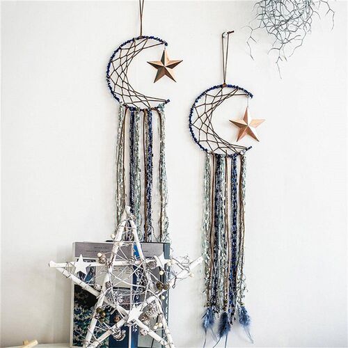 .Boho Moon and Star Dream Catcher Macrame Wall Hanging Bohem