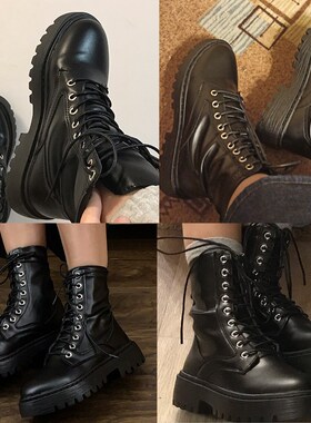 White Black PU Leather Ankle Boots Women Autumn Winter Round