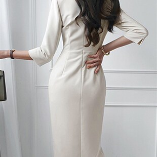 BGTEEVER Elegant V-neck Women Bodycon Dress Spring Autumn