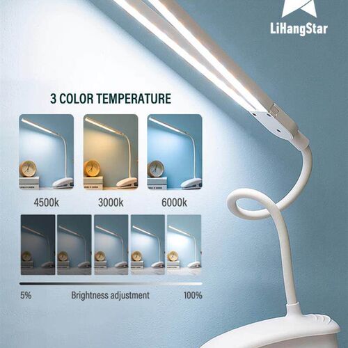 LED Double-headed Reading Table Lamp with Clip Touch Control