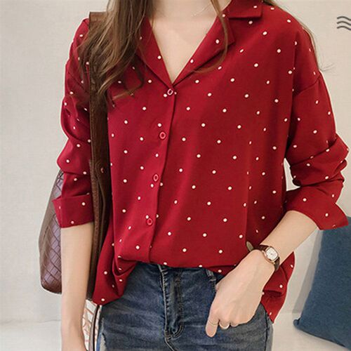 Polka Dot Blouse Women Shirt Long Sleeve Blouse Korean Femal