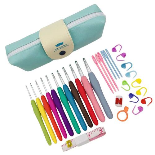 Crochet Hooks Set Yarn Knitting Needles with Case Colorful C
