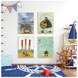 Vintage Nordic Abstract Landscape Love Dogs Pet Wall Art