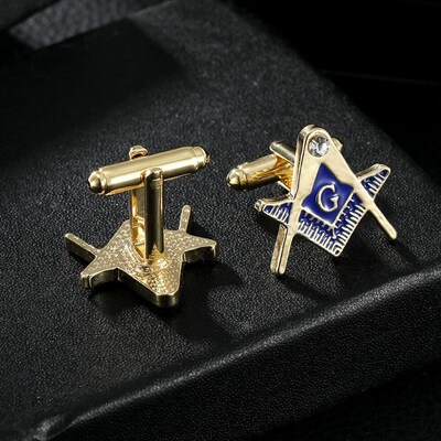Blue Masonic Mason Compasses Crystal Cufflinks Freemason Tie