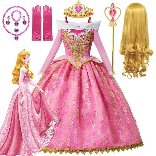 Girls Sleeping Beauty Aurora Cosplay Princess Dress Kids Rap