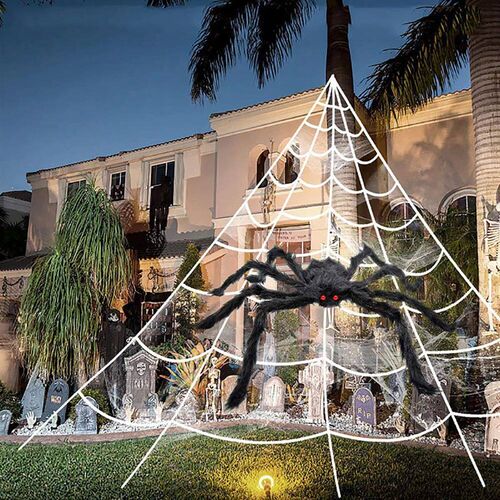 Halloween Triangle Spider Web,5m Large Pluh Simulation Spide