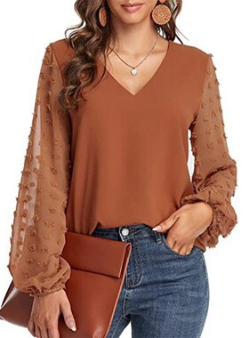 Solid Women Blouse 2022 Spring Fashion V Neck Long Sleeve El