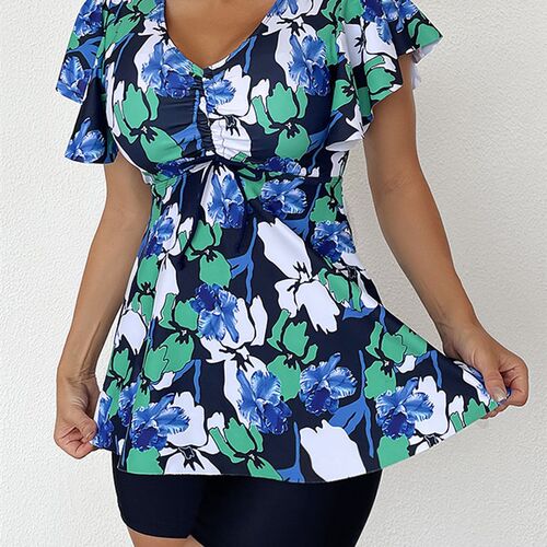 Two Piece Swimsuit Women 2023 Printed Tankini Set Tie Front