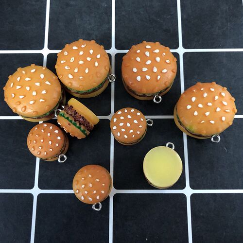 10pcs/pack Mix Big Small 3D Hamburger Resin Charms Simulatio
