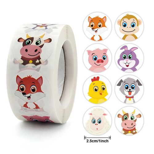 100-500pc Stickers for Children Kids Rolling Animal Roll