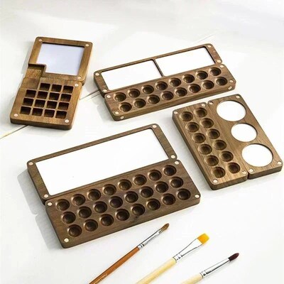 Portable Wooden Handmade Watercolor Paint Palette Empty Magn