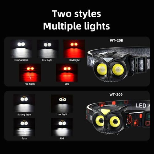 Owl Cob Headlamp  Rechargeable Headlight Portable Rotating H