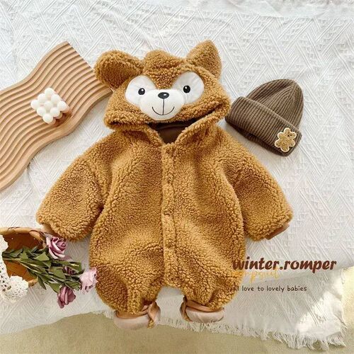 2023 Baby Girl Clothes 2 Color Cute Plush Bear Baby Romper C