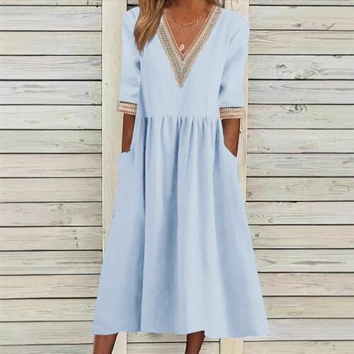 2025 Womens Dress Plus Size Loose tton Lace llar Half Sleev